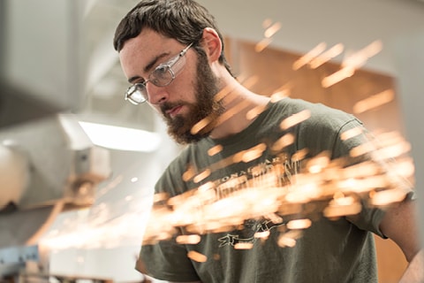 Student in construction lab