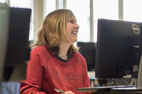 Student working at a computer