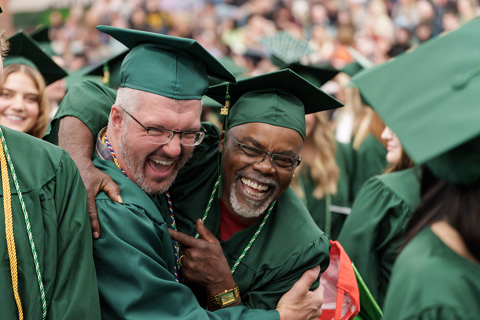 Graduates and their loved ones were in attendance, as well as honored guests, Presidents Emeriti Donald Carlyon and Dr. Jean Goodnow.