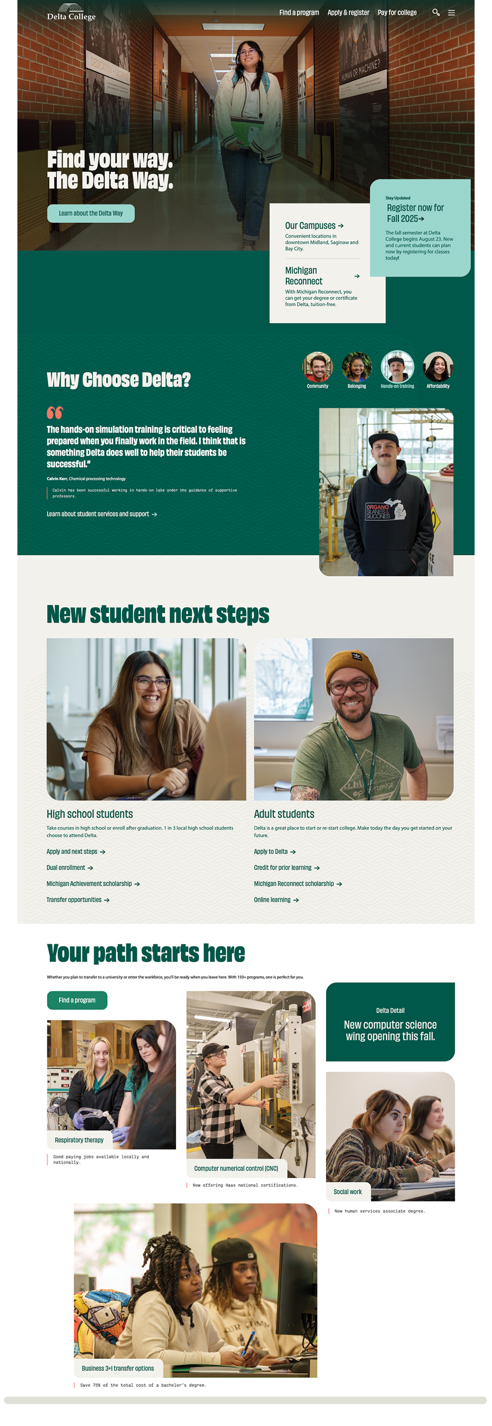 image showing the new homepage design for the delta dot edu website