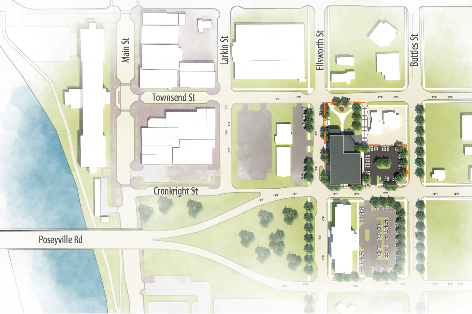 Aerial map of Midland Center site