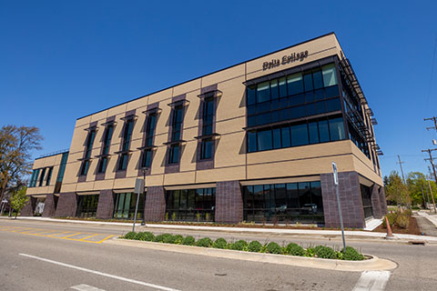 A photo of the exterior of the Downtown Midland Center.