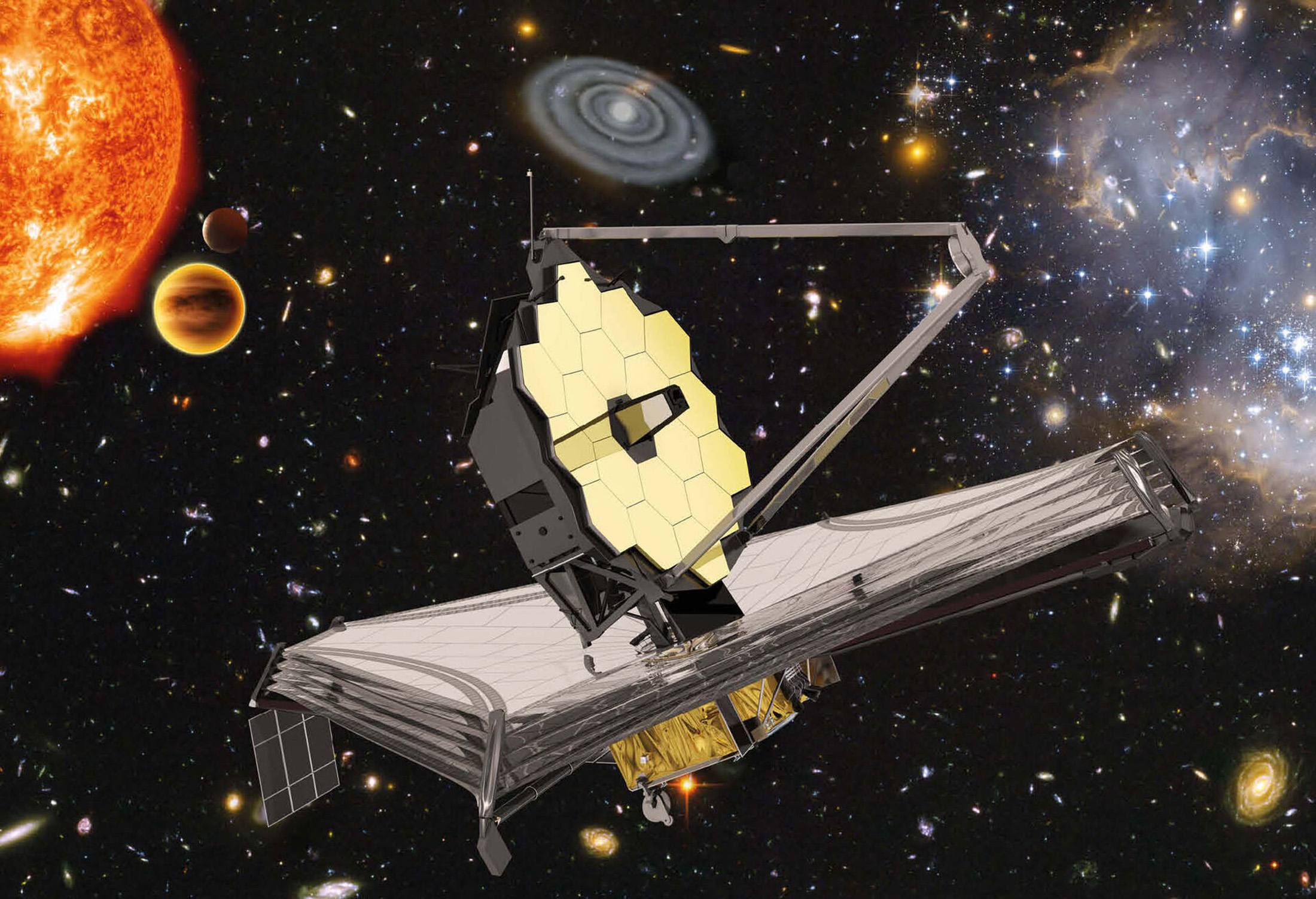 A photo rendering of the Webb Telescope
