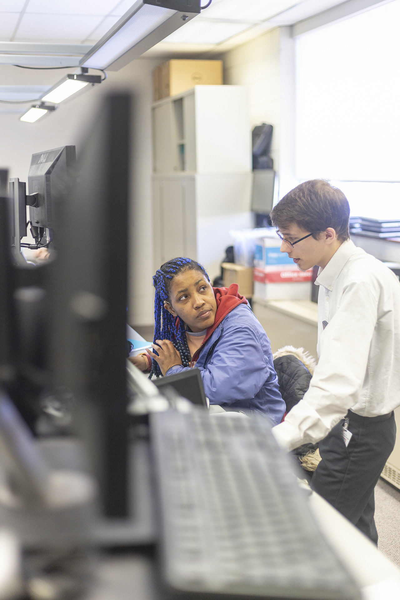 Student working in a computer lab.