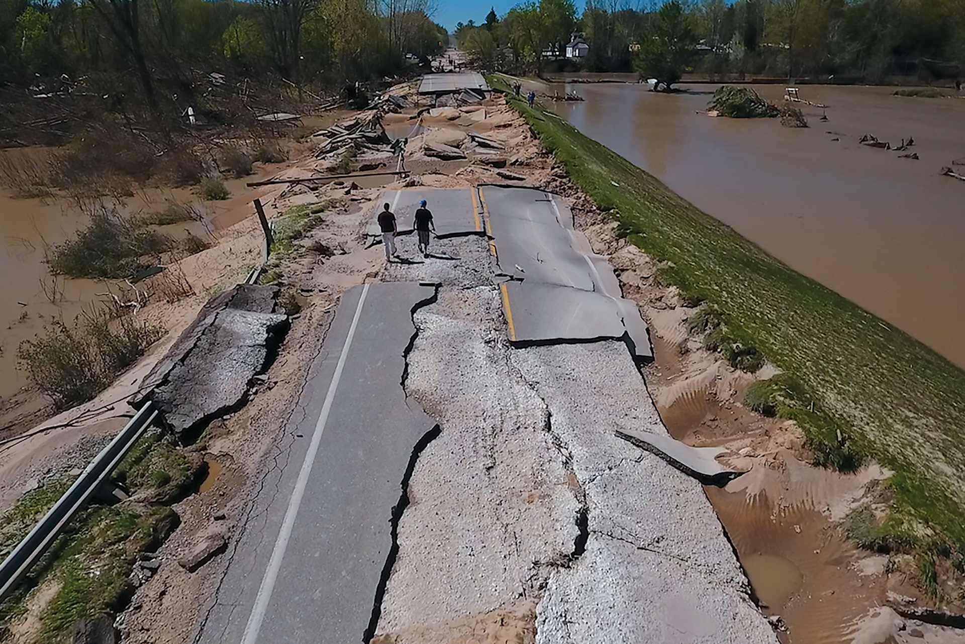 Broken roadway after flood