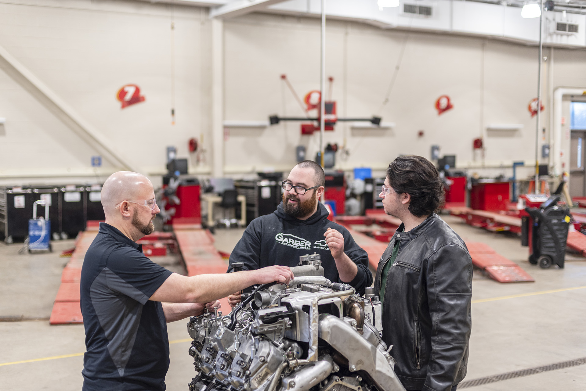 The automotive lab brings together students interested in automotive careers.