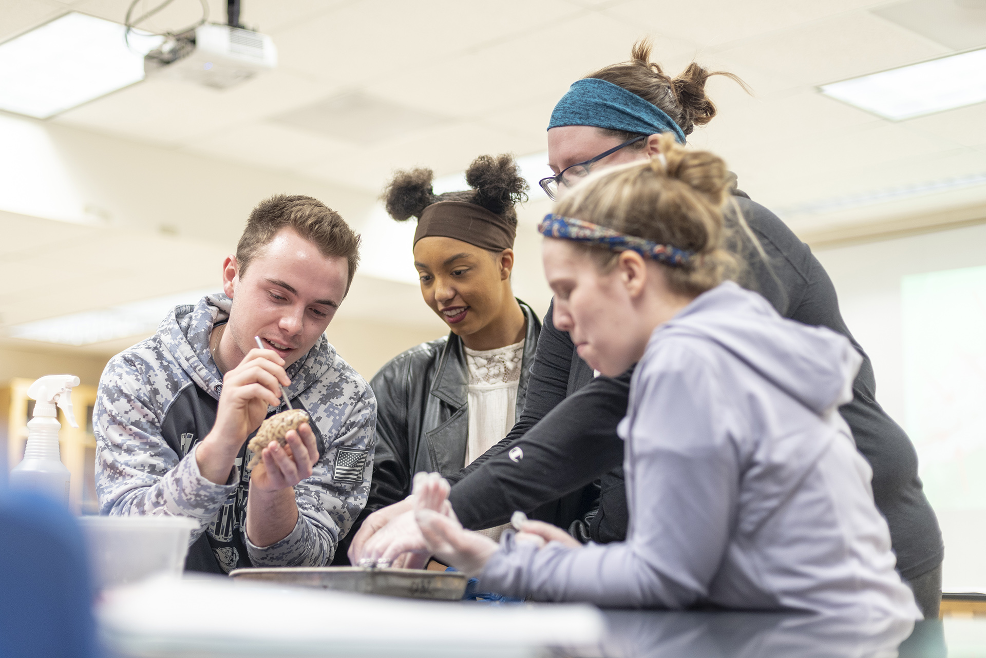 Biology students in lab