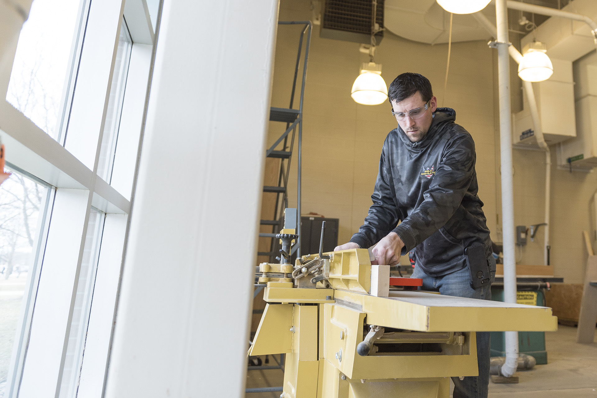 Student in the construction lab
