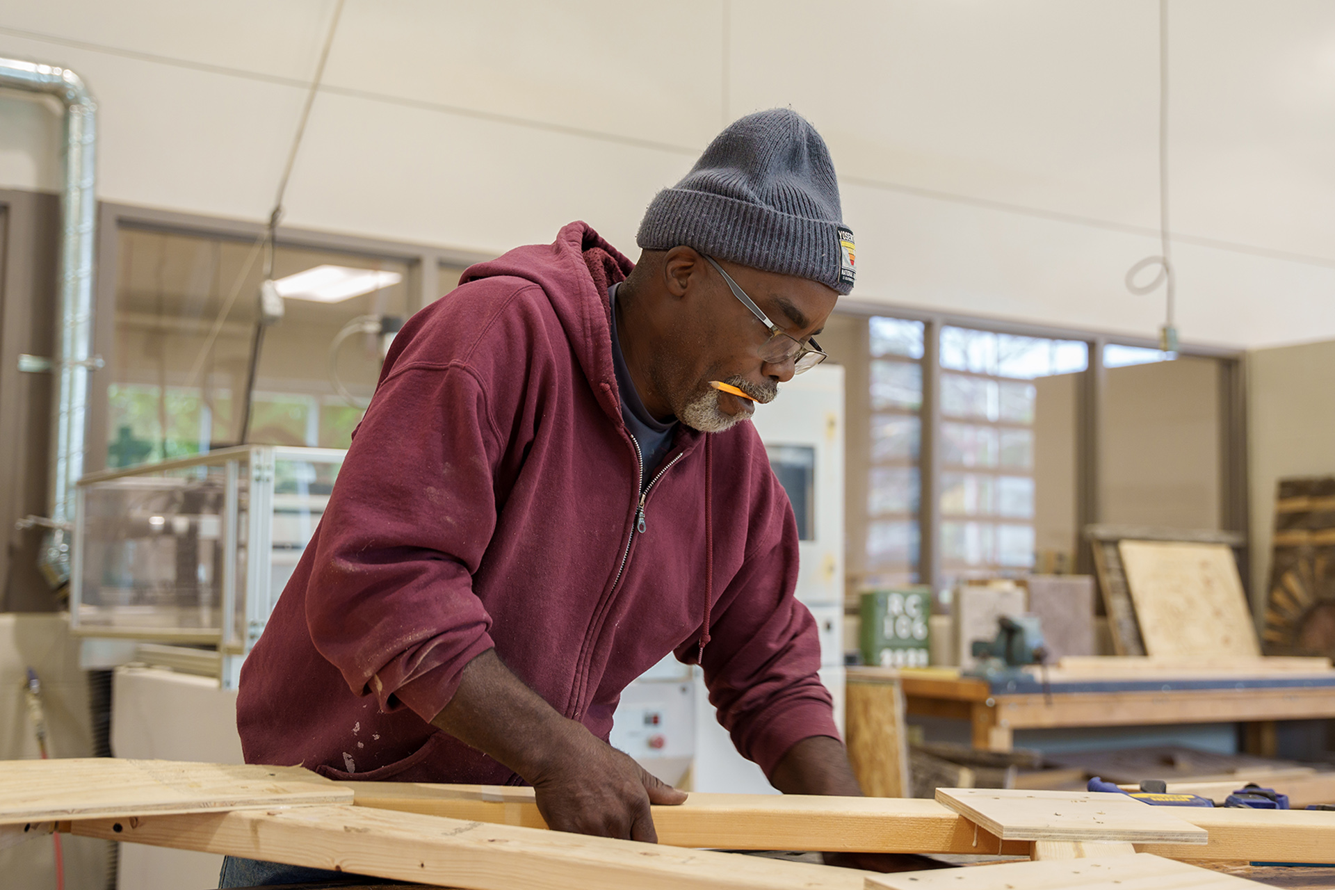 Student working in construction lab